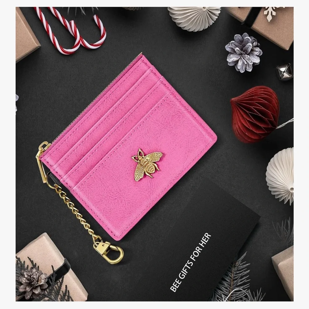 🆕 Card Holder Keychain Wallet for Women with ID Window RFID Coin Purse Bee